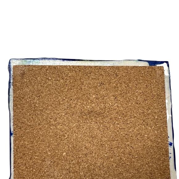 Coasters Lot 4 Art Glass Tiles Blue Green Abstract Artisan Square Cork 4.25 Inch - Picture 11 of 12